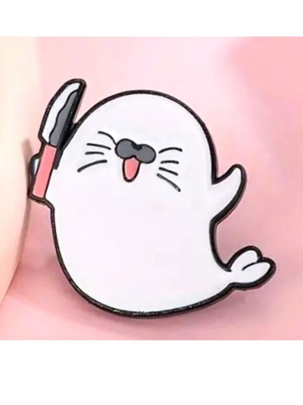 Seal Pin Baby with Knife Enamel Brooch Funny Bag Charm Backpack Whimsicle Funny